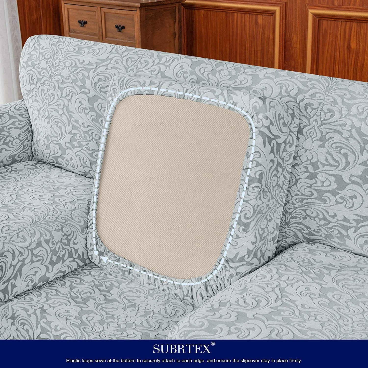 Jacquard Damask Sofa Slipcover with 3 Separate Seat Cushion Couch Cover Stretch Washable Furniture