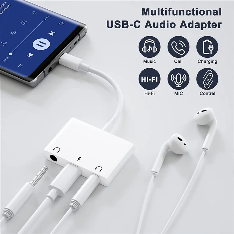 USB C to 3.5mm Audio Adapter, 3 in 1 Aux to USB C Headphone Splitter Dual 3.5mm Audio Jack and PD 60W Fast Charging
