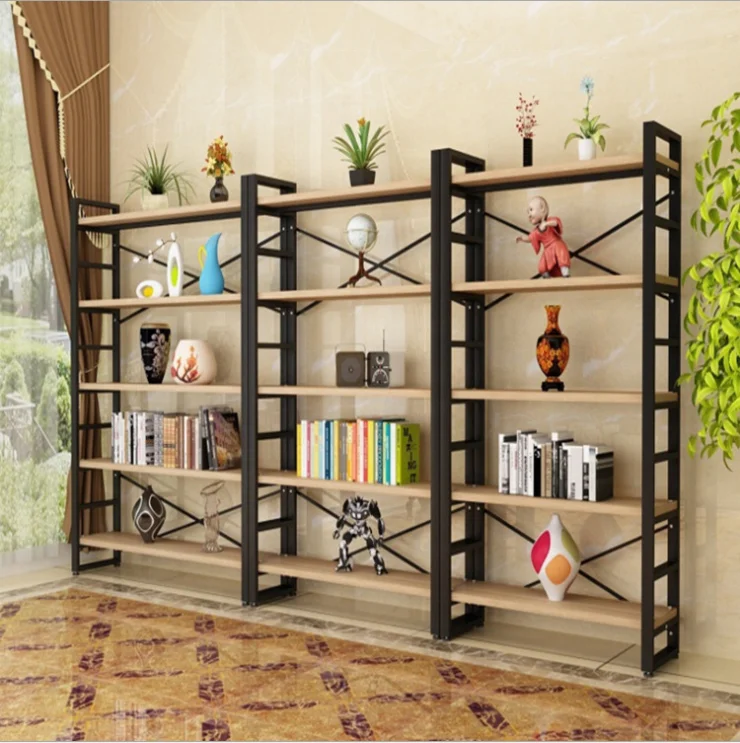 
Simple Design Book shelf 5 tiers Vintage Wood Metal Bookcase 