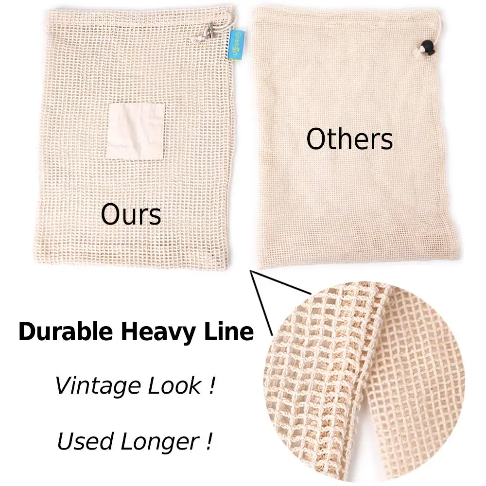 
Free Sample Custom Logo Cotton Mesh Bag Shopping Fruits Vegetable Drawstring Produce Bags 