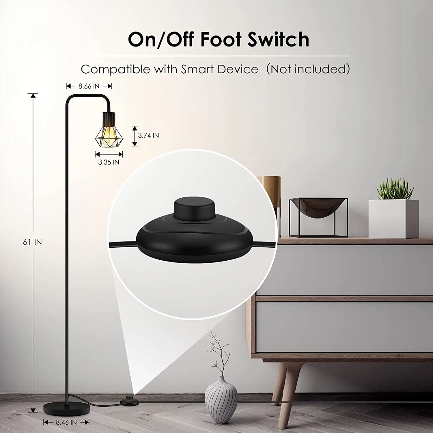 Amazon popular metal Industrial Floor Lamp with 6W LED Bulb and Footswitch, Whole Metal, Modern Floor Lamp for Bedroom