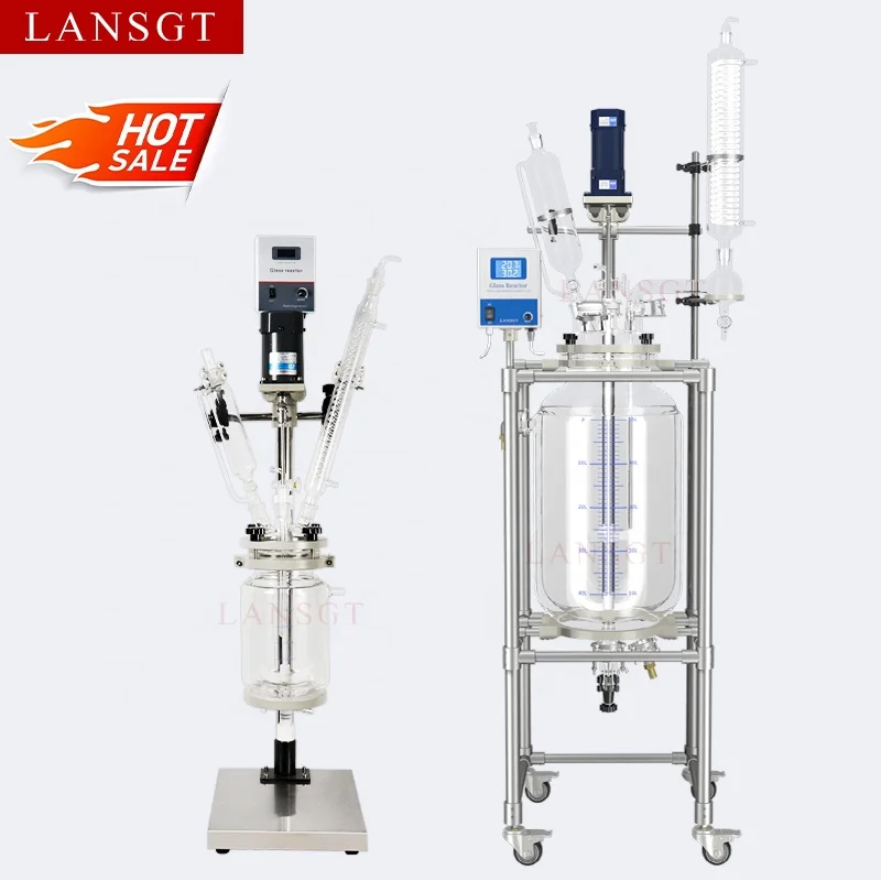 1L-200L LansGT Single Jacketed Glass Reactor for Factory Lab Laboratory Industrial Chemical  Reaction Kettle Customized