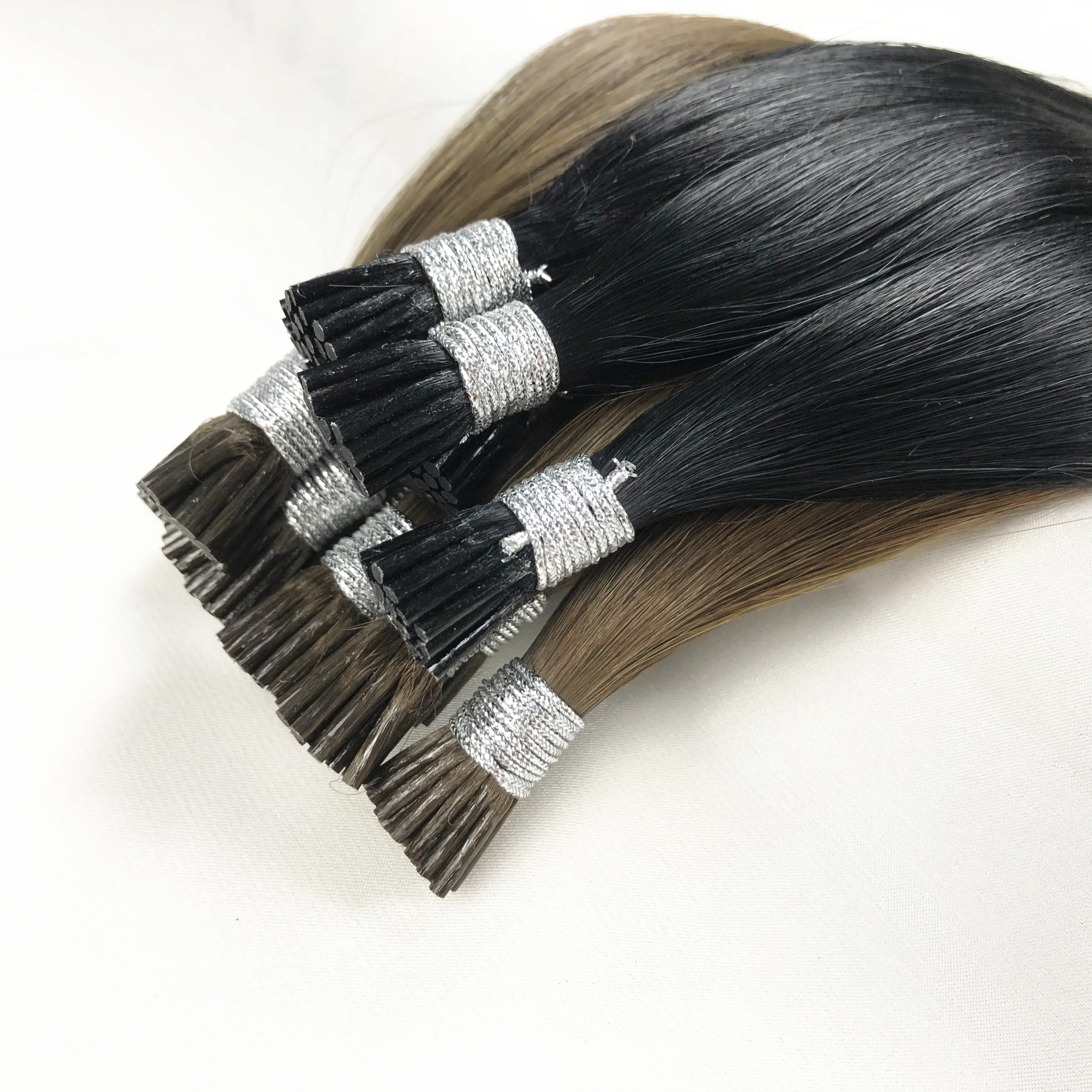 Wholesale I-tip Hair Extensions Real Virgin Cuticle Aligned Silver Gray 100% Human Hair Extensions I Tip for Women