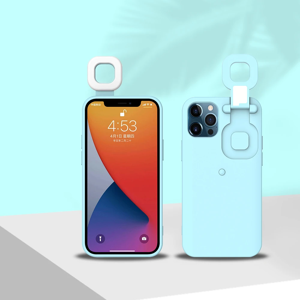 New Mobile Live Broadcast LED Selfie Ring Fill Light Phone Case With Flash Light For iPhone 13 12 Pro Max