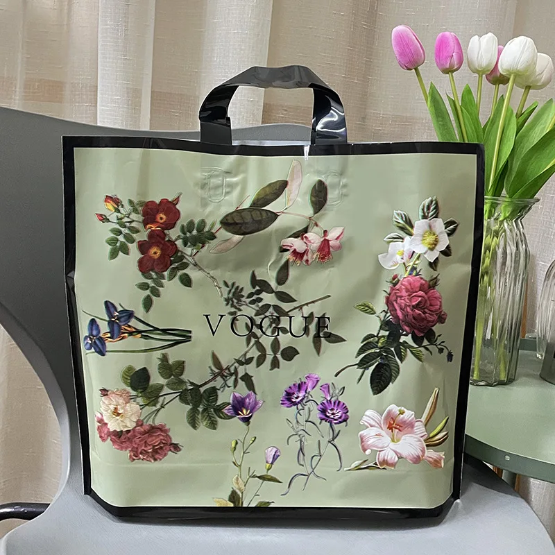 High-end Plastic Tote Artistic Gift Bag Square Bottom Plastic Boutique Shopping Bag  Canvas Folding Shopping Bag Factory OEM