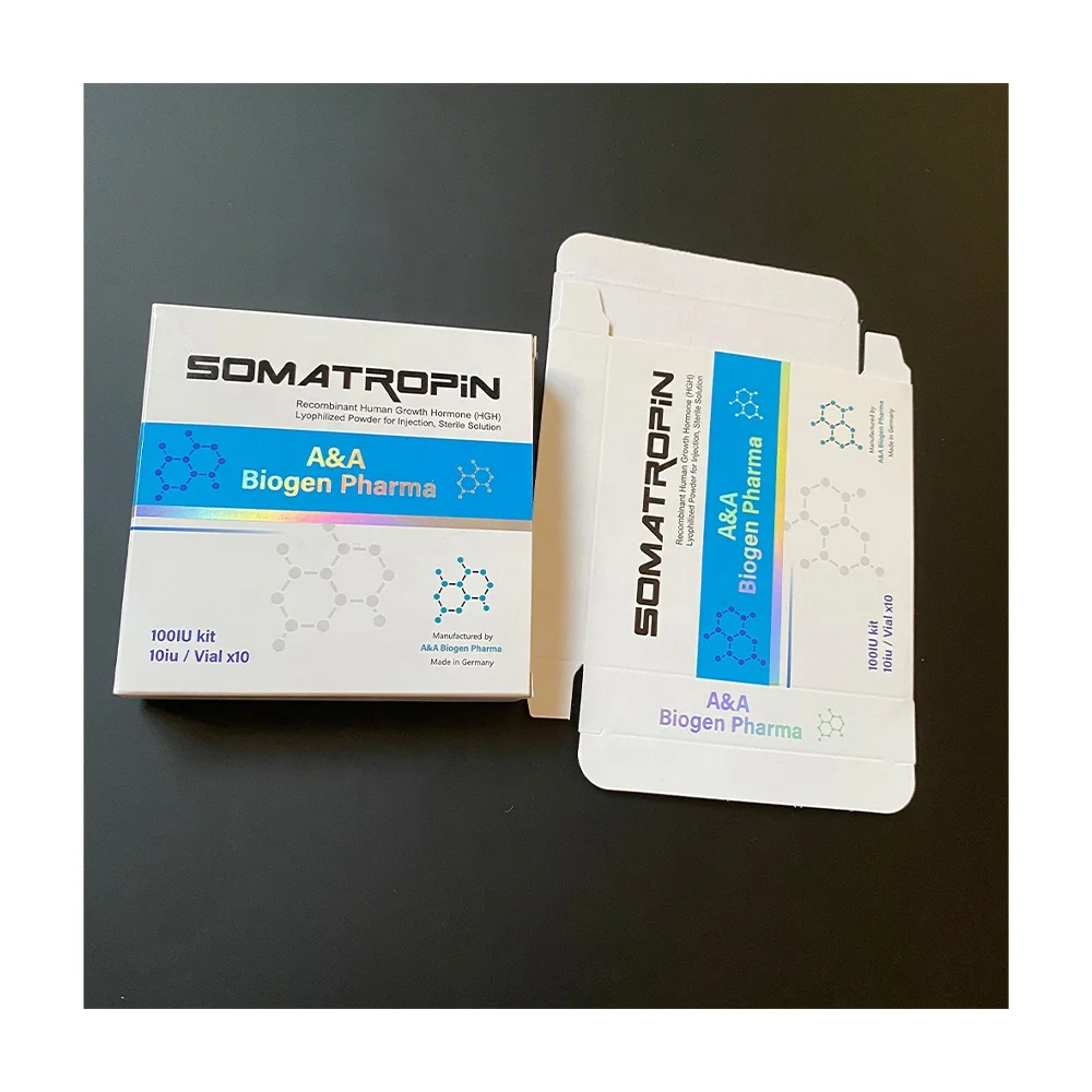 Easy folding paper color box hgh peptide lean bottle packaging 10iu/vial x 10 hgh ampoules vial box with label and tray