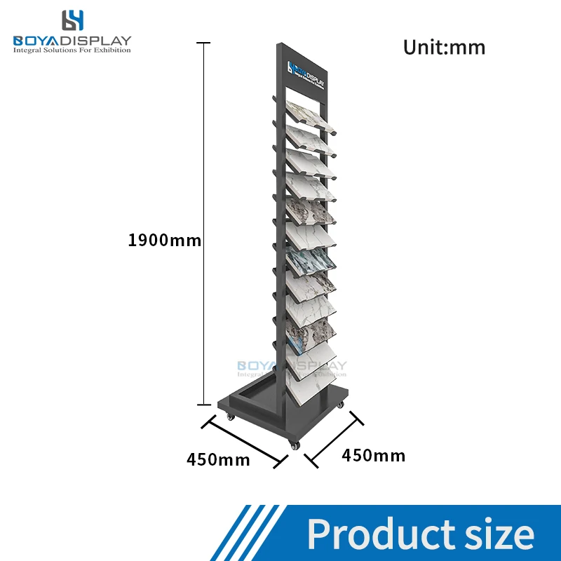 Boya Customized Exhibition Metal Marble Artificial Granite Quartz 20 Layer Sample Ceramic Tile Racks Stone Display Stand