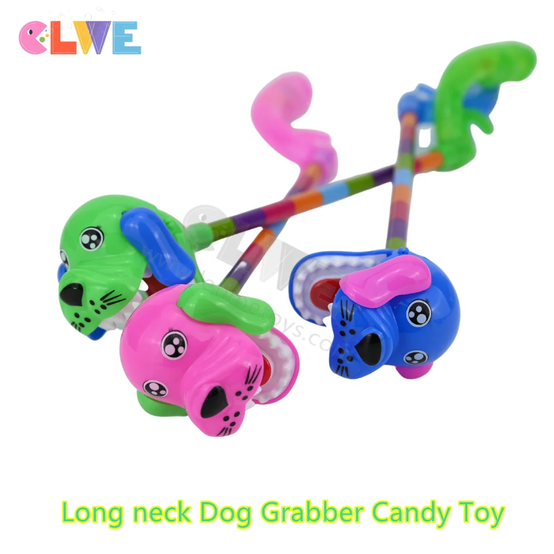 Hot sale Indoor outdoor party game toy Primary true color real color animal toy candy long neck dog grabber dog claw clip candy toy