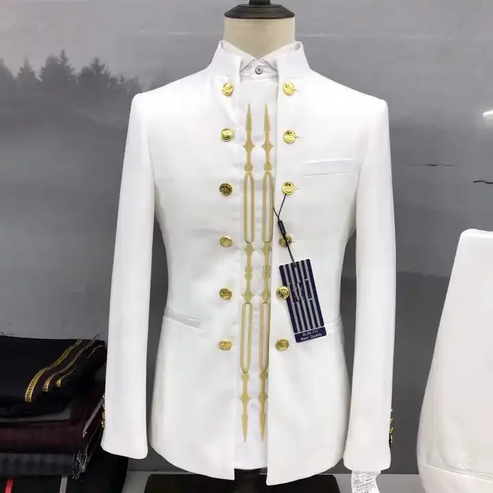 Ready to Ship White Embroidered Men Suits Fashion Wedding Business Party 2 Piece Suit Set for Men Tuxedo Suits