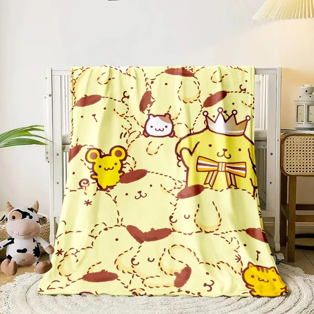 1 PC Pom Pom Purin blanket - Lightweight Flannel Throw for sofas, travel, camping, living rooms, offices, chairs and beds