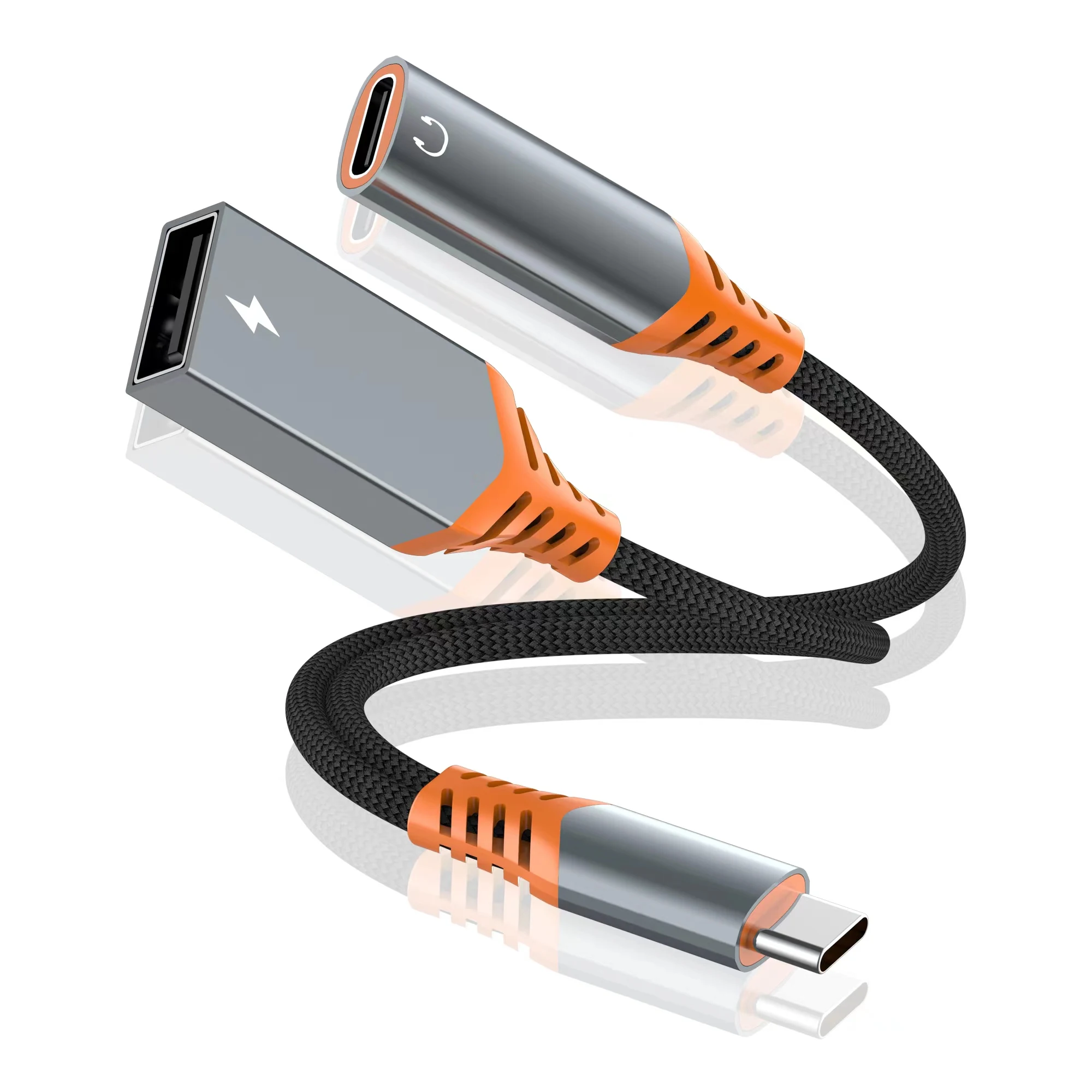 2 in 1 Charger Audio Type C Cables Earphone Headphones Jack Adapter Connector Cable 3.5mm Aux Headphone 180 degree rotation