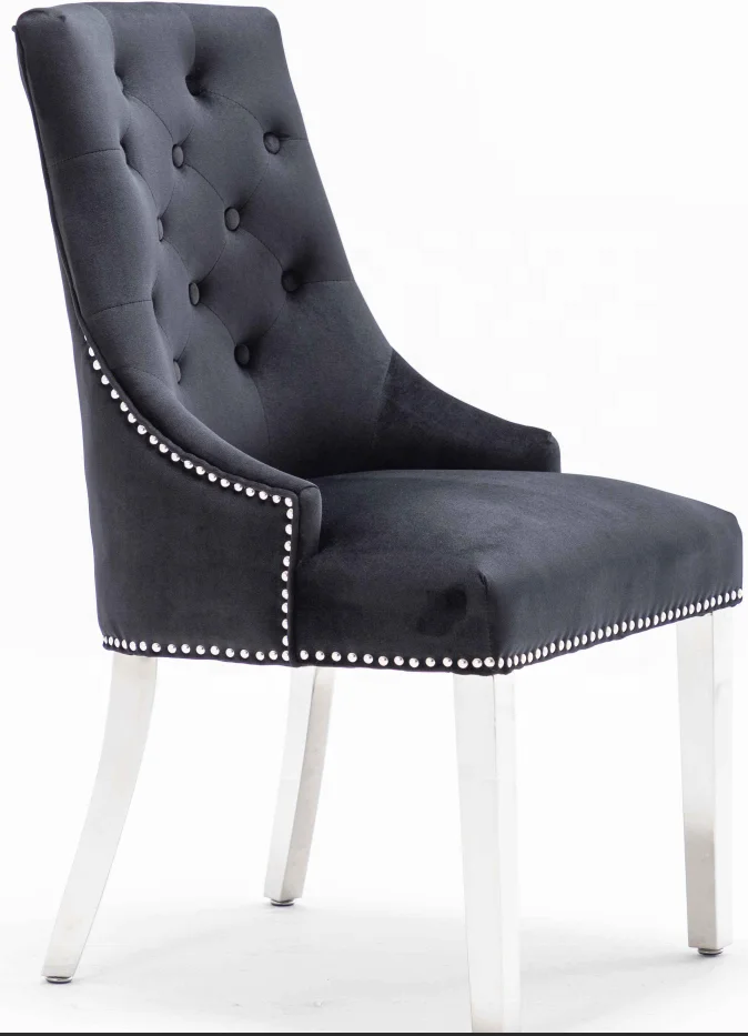 
Studs around UK market dining chair stainless steel legs with ring knocker on back 