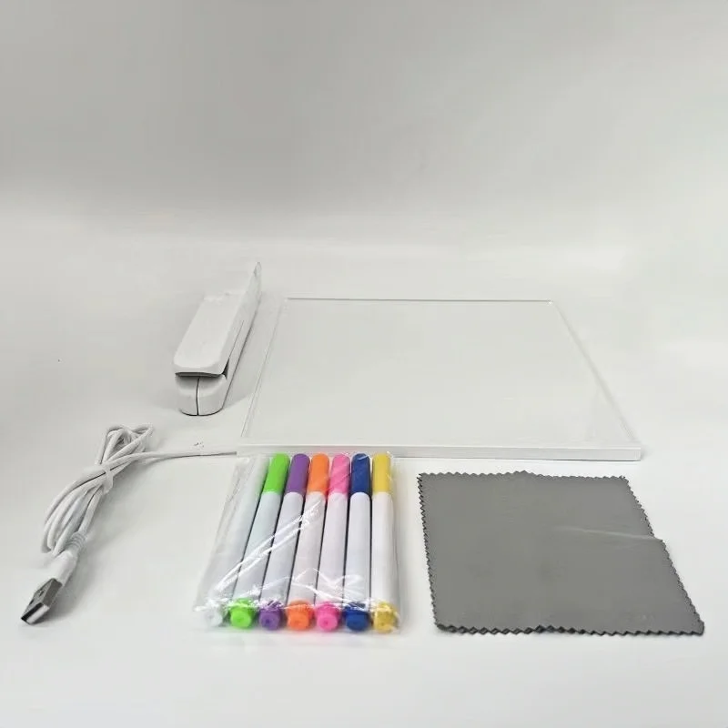 Stand Luminous Acrylic Message Board Dry Erase Board Lighted Note Pad for Desk Notes LED Message Board with 7 Color Pen