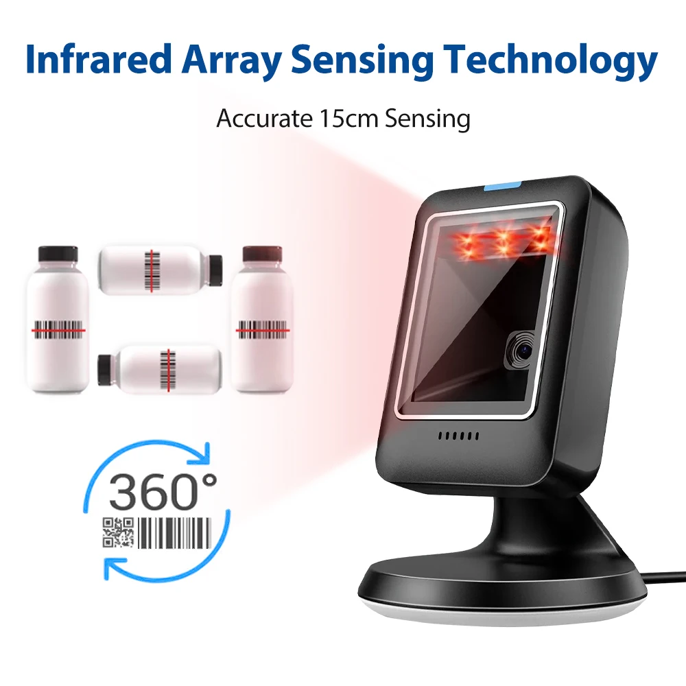 High Performance Wired Handfree Desktop USB QR Barcode Scanners Bar Code Reader scanner for Warehouse Supermarket