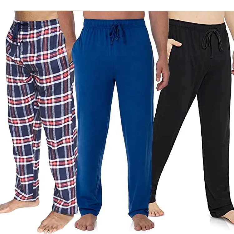 2025 Cheap Custom Plaid Flannel Soft Modal 100% Cotton Sleepwear Wide Leg Home Wear for Winter Men Pajama Pants