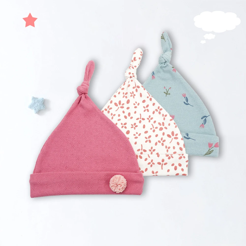 wholesale Newborn Boy and Girl Beanie   Printed Infant  100% Cotton Hats Toddler Bonnet Caps Knit Knotted Baby Hat