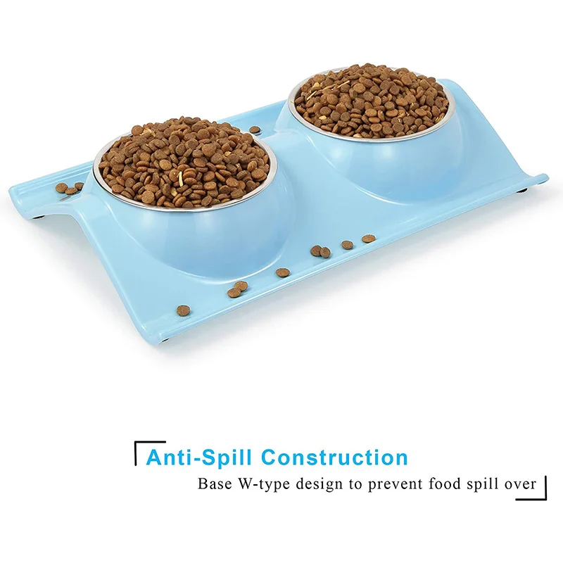 Hot Selling Designer Food Grade Plastics Pet Cat Food & Water Bowls Feeder Metal Stainless Steel Double Dog Bowl