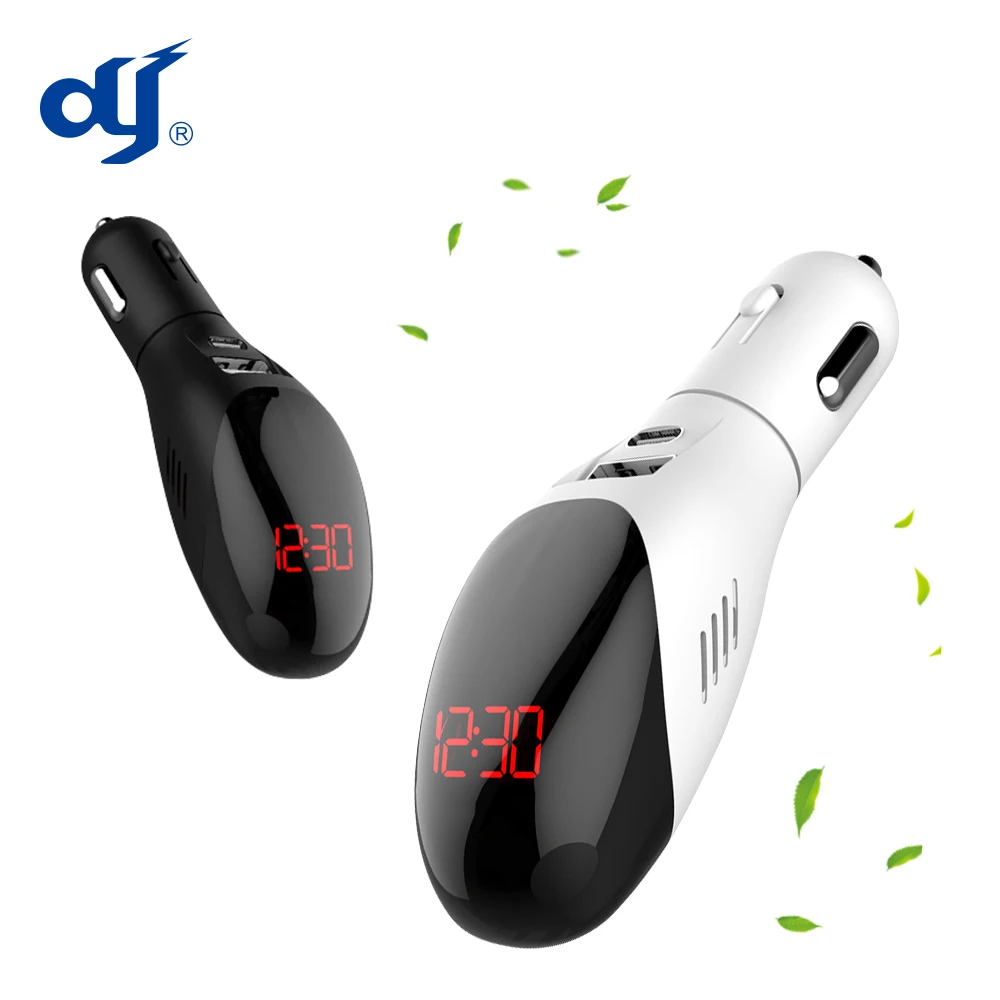 Intelligent 12V/24V 3 in 1 Plug-in Car Air Purifier with Dual USB Charger and Digital Display