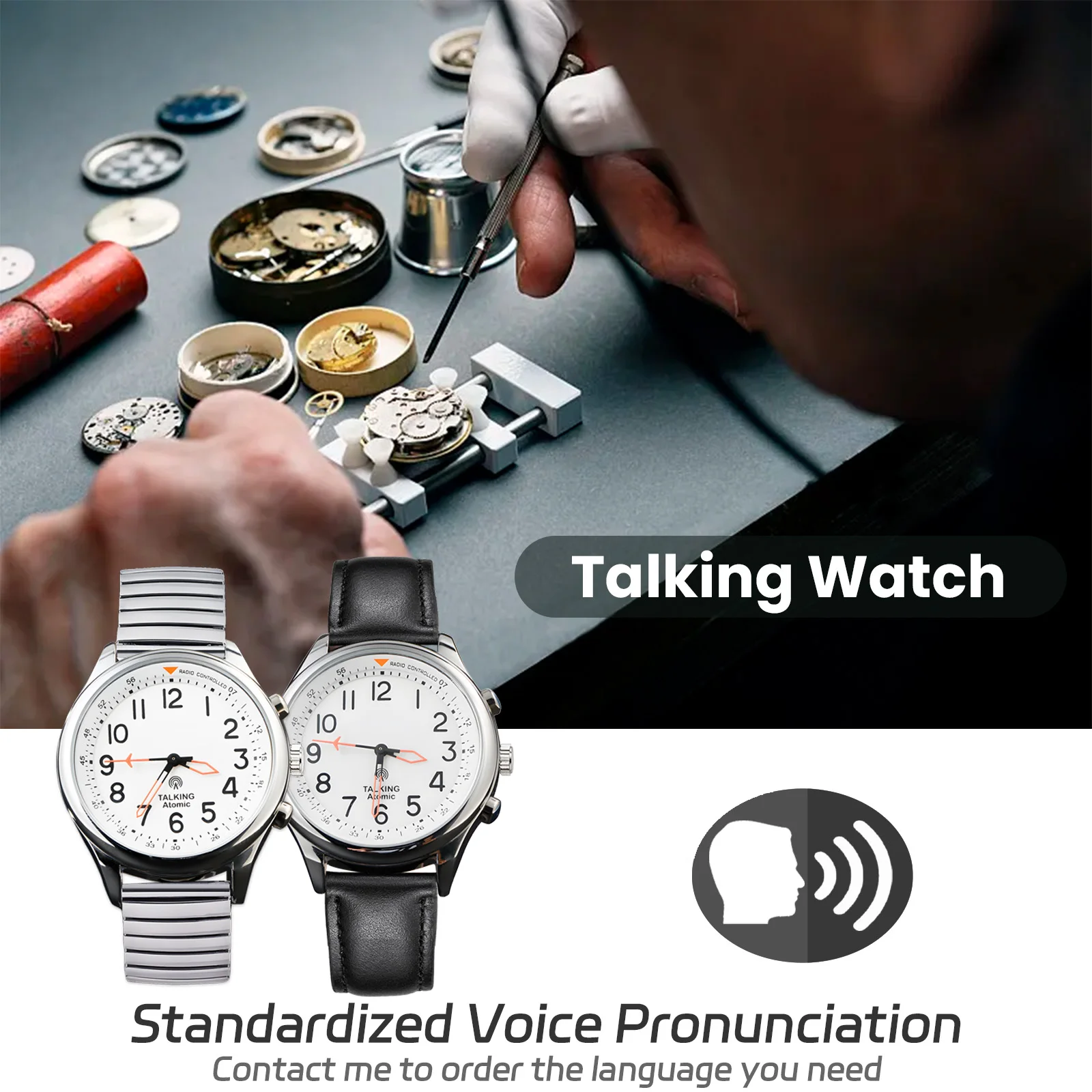 English/German/French Atomic Talking Watch time and date with  Loud voice Alarm watch for Visually Impaired and old people