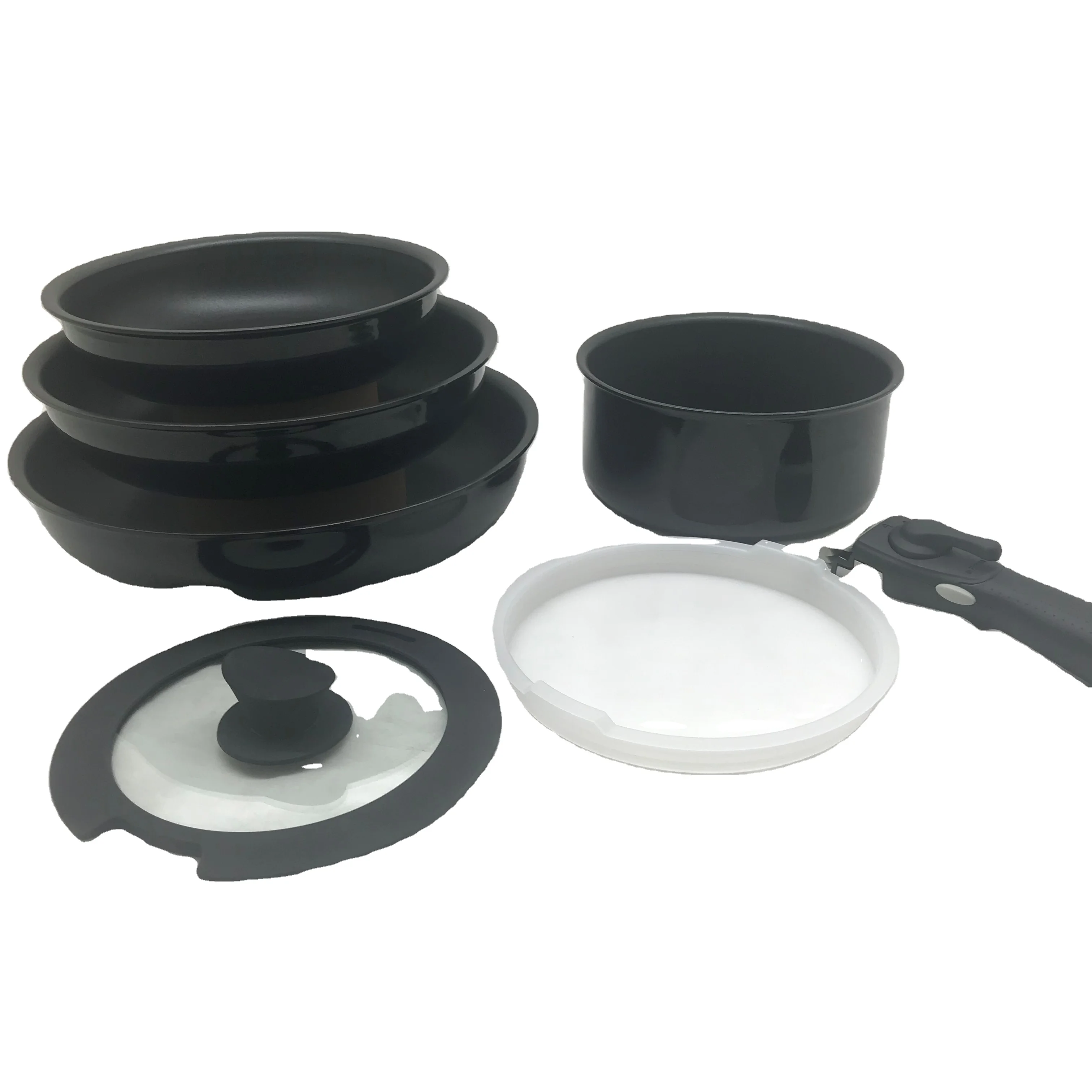 Набор Антипригарной кухонной утвари, 7 шт. алюминиевых кастрюль со съемной ручкой для приготовления пищи, супа и стока, металлическая силиконовая стеклянная крышка 2,5 мм