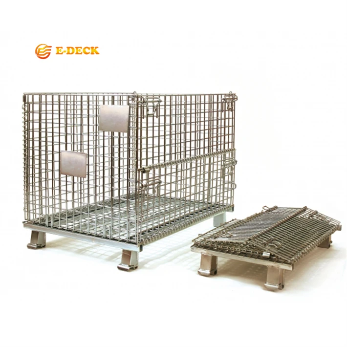 Industrial Hot Zinc Stackable Storage Forklift Metal Steel Foldable Wire Basket