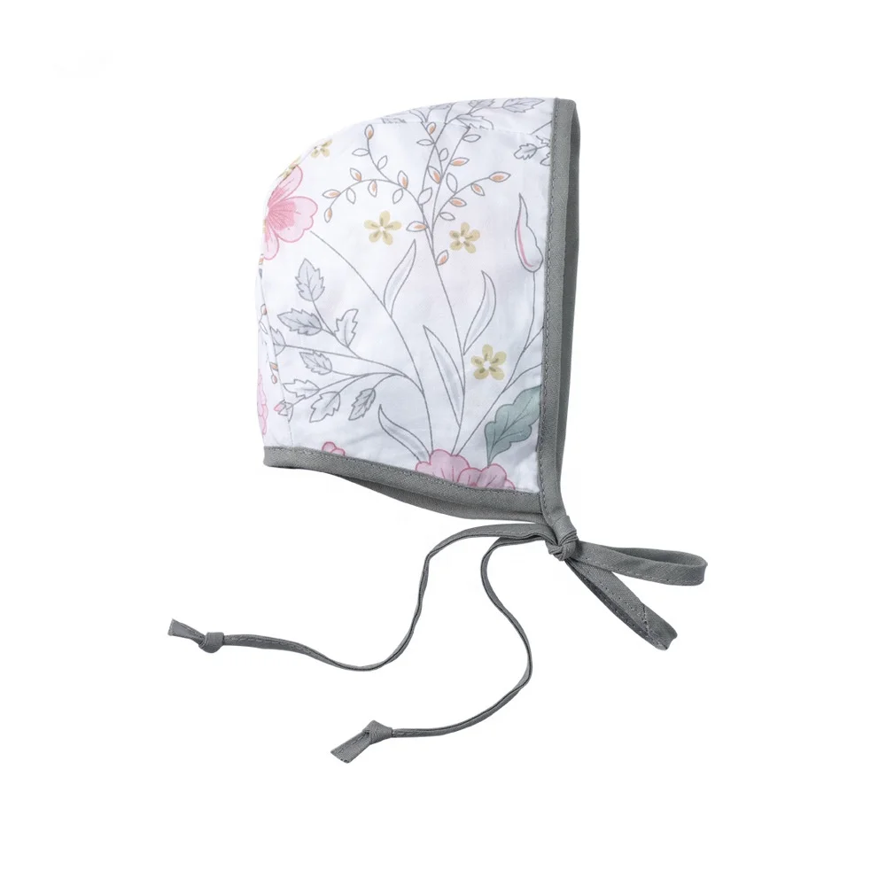 Vintage Retro Cap Newborn Floral Dual Side Linen Reversible Fall Collection Pilot Bonnets Baby Cotton Bonnet Hat