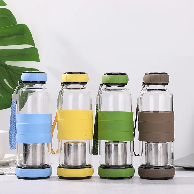 Youngshen Custom Design BPA Free Wholesale Borosilicate Tea Infuser Eco Sports Portable Glass Drinking Water Bottle With Filter