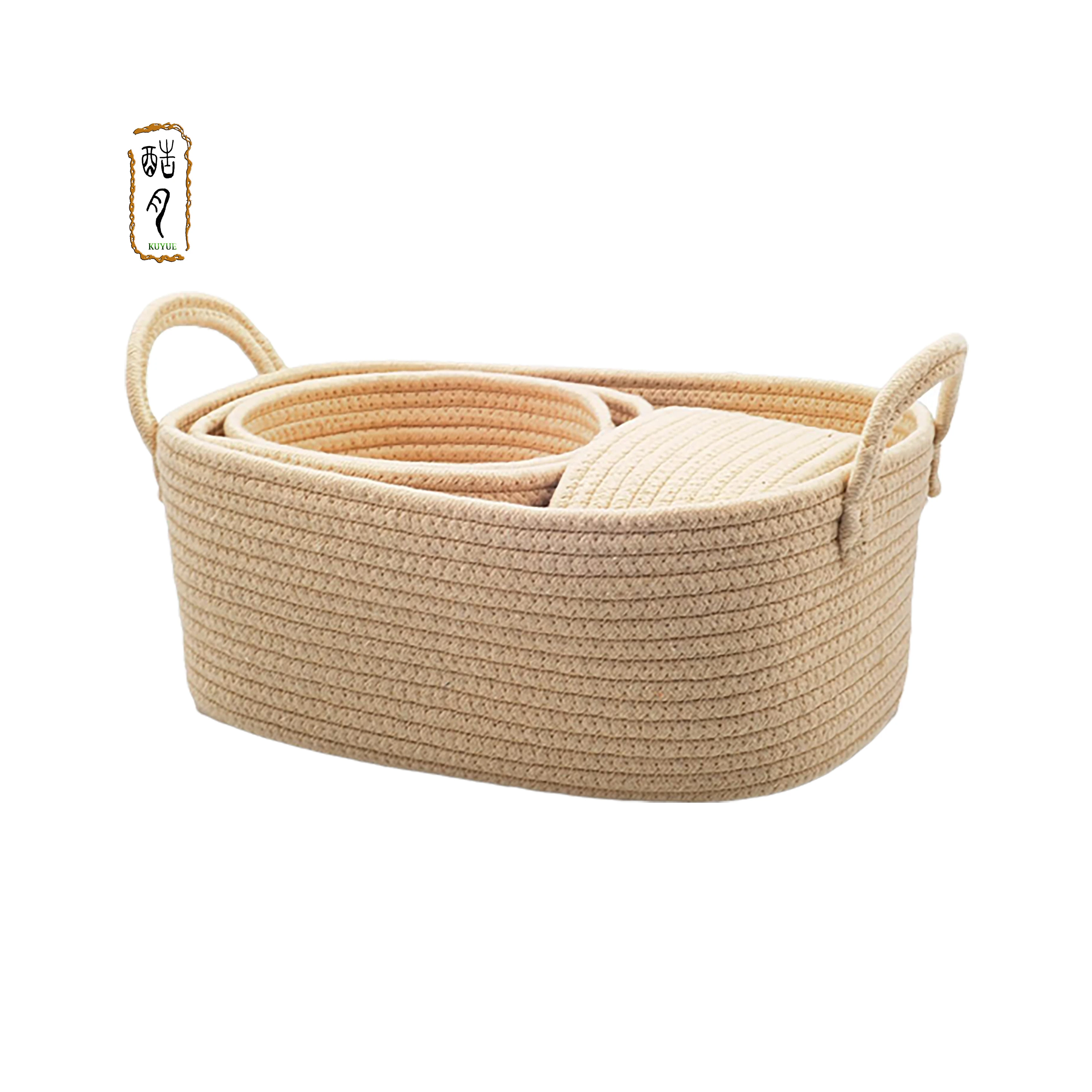 KUYUE Rope Woven Decorative Foldable Storage Basket Modern Folding 4-pack XL 100% Cotton Customizable Custom Size Accepted