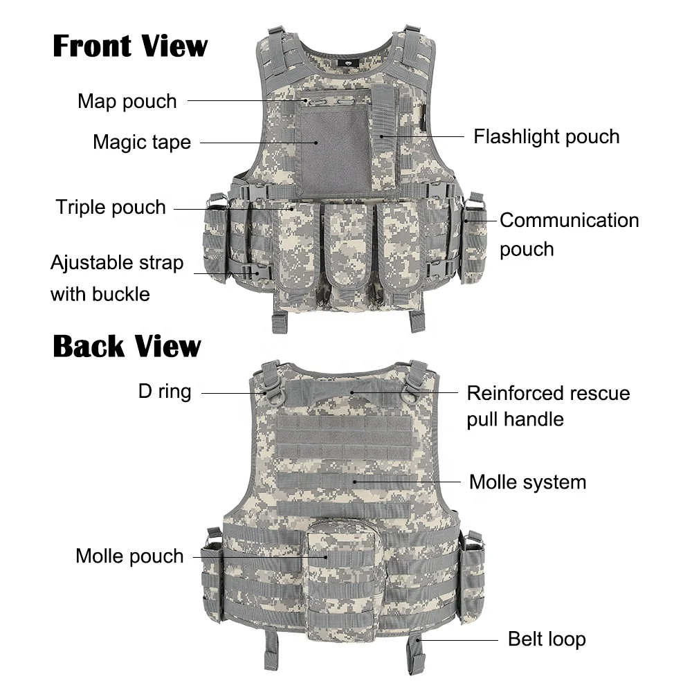 KMS Hot Sale Wholesale Adjustable Security Guard Tactical Outdoor CS Game Canvas Utility belt Tactical Camouflage Vest