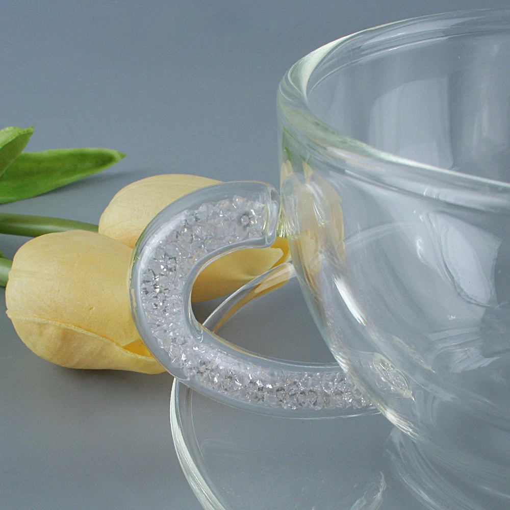 Double Coffee Mugs With  Crystal Handle Mugs Drinking Insulation Double Wall Glass Tea Cup Milk Drink Ware Creative Gift Box