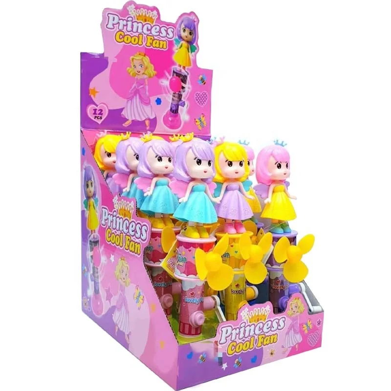 Summer Battery Operated Girls Candy Toys plastic Princess Figure Character Fan Toy With Candy