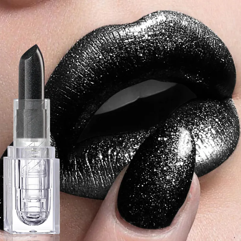 2 color in one lip liner lipstick design nude black shimmering metallic beauty cosmetics Private label  metal lip stick