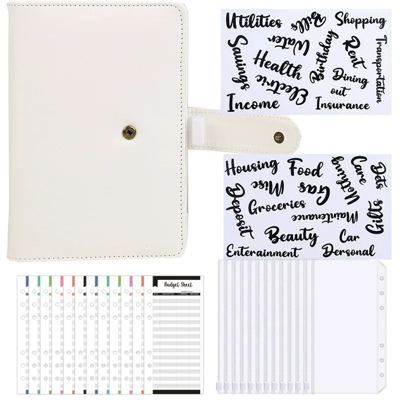 PU leather money binder organizer a6 a5 6 ring folder cash saving envelope budget binder with pocket holder