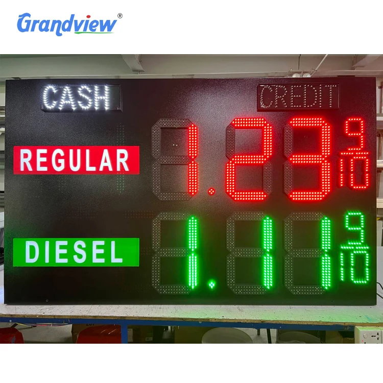 Grandview factory wholesale outdoor remote control yellow digital fuel price signs gas display for gas station