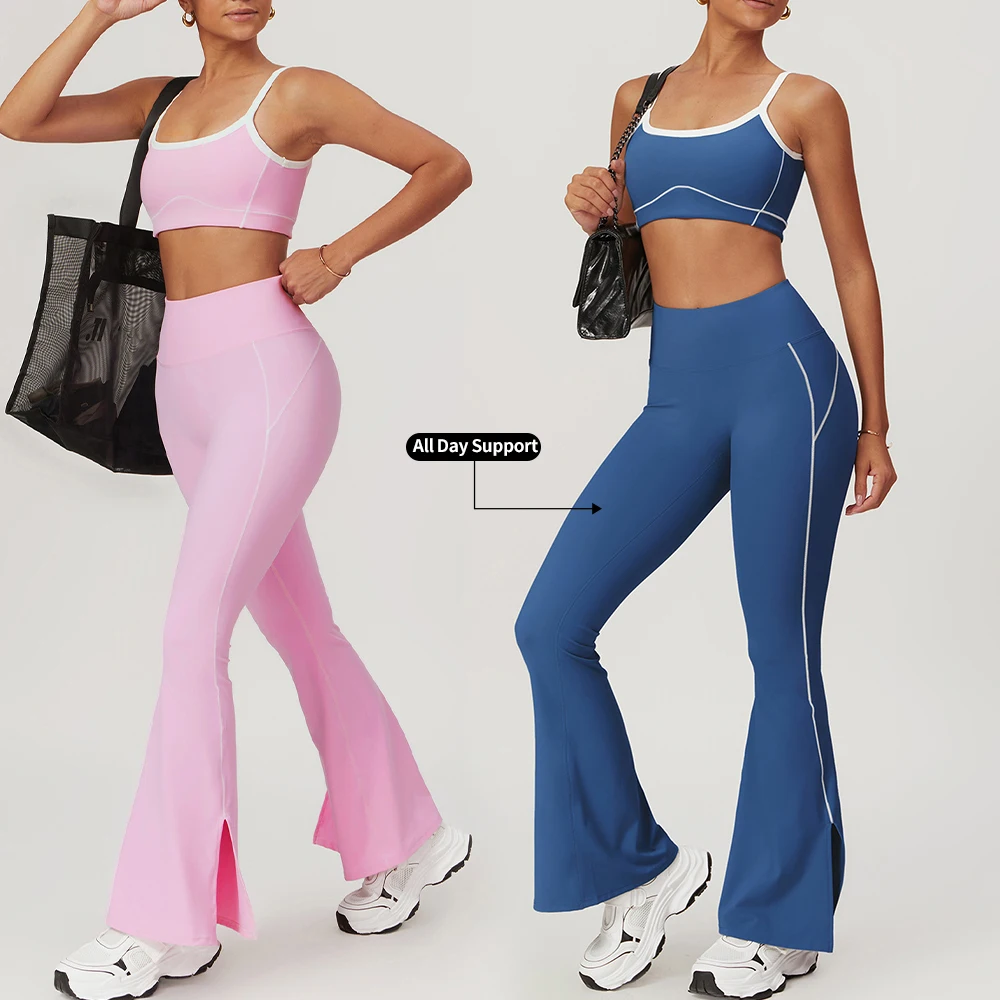 Custom Sample Nylon Workout Clothings Butt Lifting Yoga Leggings Sports Bra Wear Women Fitness Yoga Sets