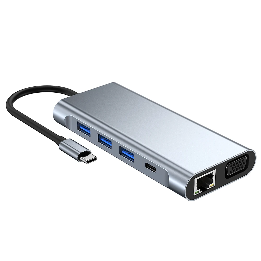 USB C HUB 4K 30Hz 10 in 1 Multiport Adapter USB 3.0/2.0 Ethernet PD USB C Charger VGA SD/TF Card Reader