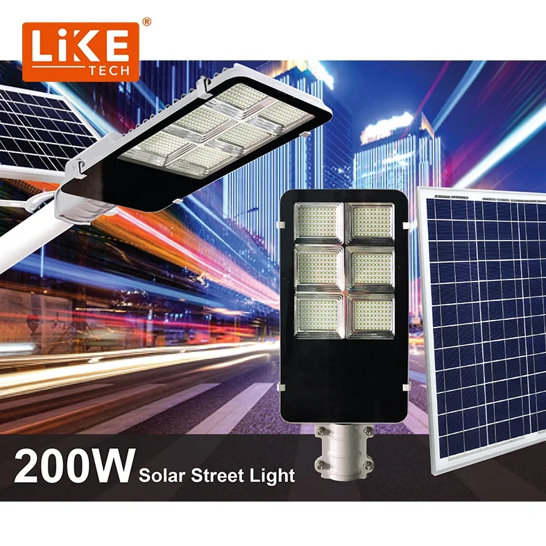 
LED Liketech Solar Column Street Lights 200W Epistar 5730 1W LED Chips 130LM/W Aluminium Housing 