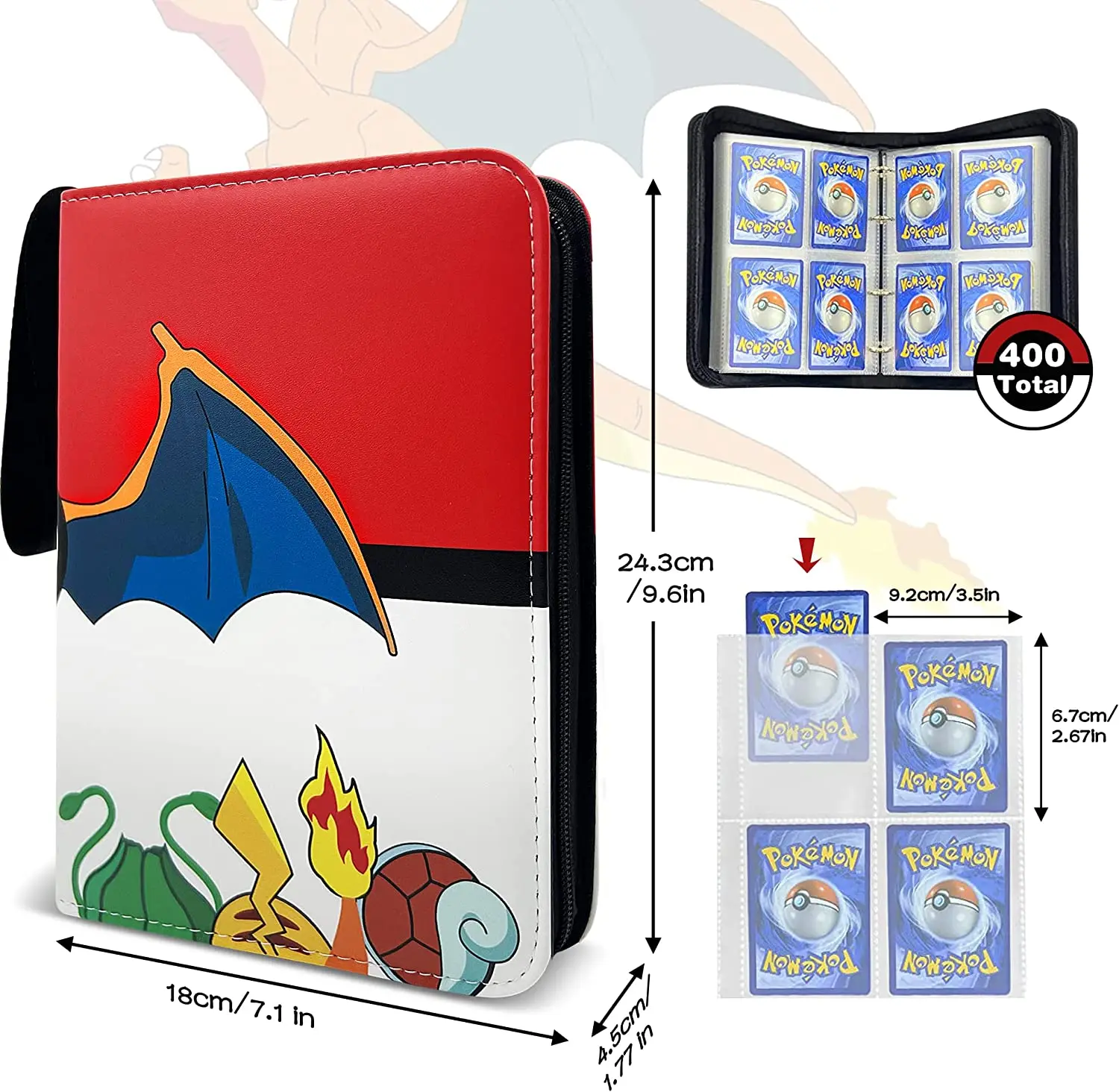 Hot 400 Cards Collector Album Poke mon Sports Trading Card Binder 4-Pocket TCG Game Cards Book Holder with 50 Removable Sleeves