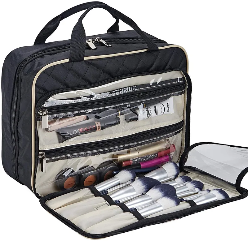 Wholesale Pu Travel Cosmetic Makeup Bag Brush Set Zipper Bag Makeup Train Case
