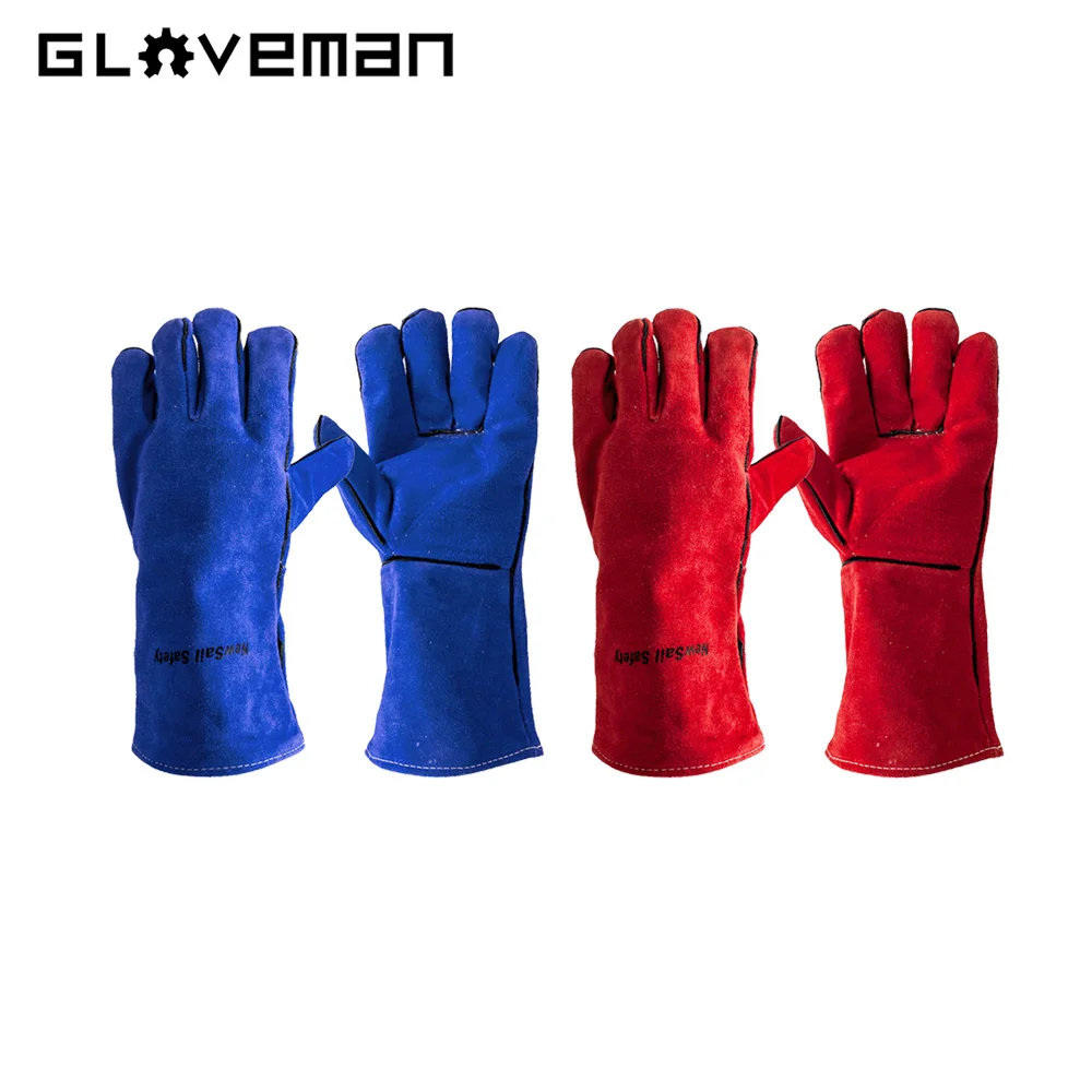 GLOVEMAN custom long sleeve cowhide rigger industrial gardening safety work heat resistant tig cow split leather welding gloves