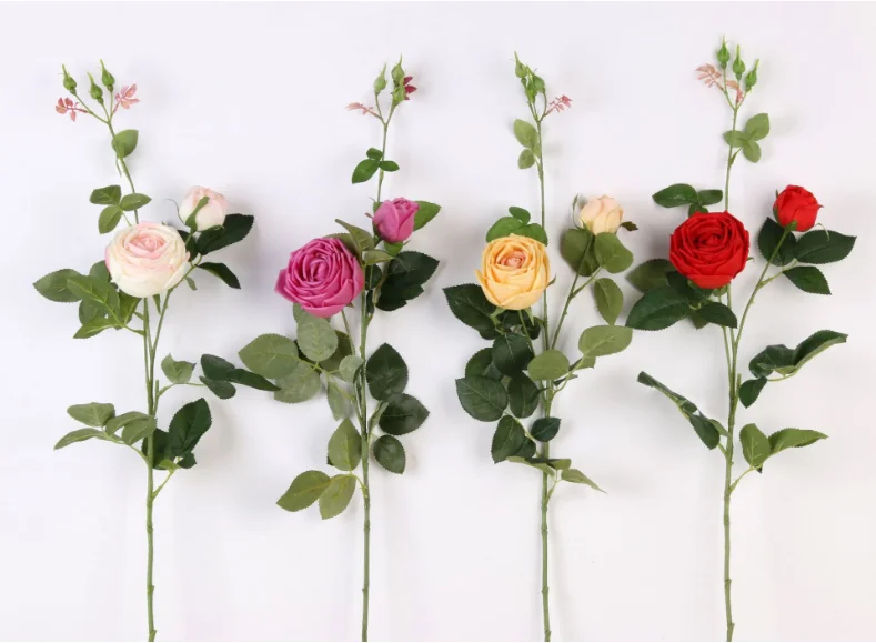  Красивые шелковые цветы искусственные 2 головки realtouch silkflower латексные розы Букет отель декоративные