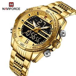 NAVIFORCE 9195 GGG Luxury Quartz Analog Stainless Steel Mans Watches LCD Digital Waterproof Chronograph Watches man wrist Male