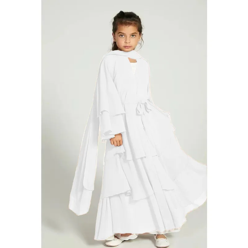 Wholesale Elegant Modest Islamic Girls Abaya Dress Casual Natural Ball Gown Eid Ramadan Prayer Dress for Child