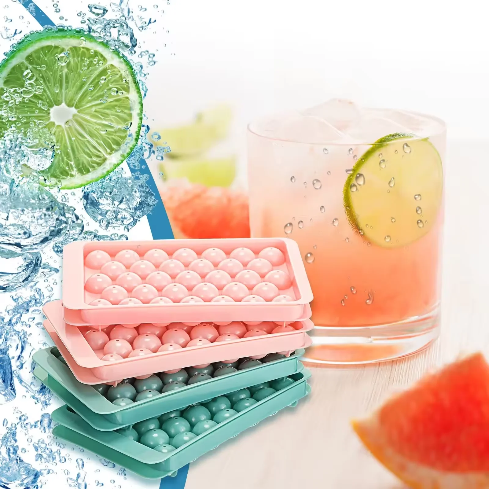 Mini Ice Round Ball Whiskey Sphere Ice Ball Maker Easy To Release Mold 33 Cavity Mini Hockey Puck Mold With Lid