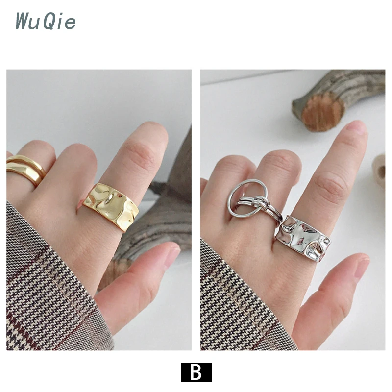 WuQie Minimalist Silver 925 Ring Irregular Bump Wild Surface Gold Plated Jewelry Wholesale Finger Rings