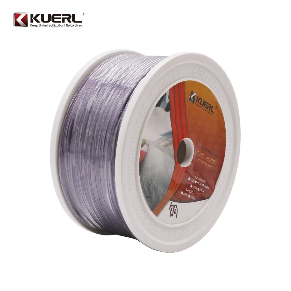 Purple wholesale color pure copper speaker cable 16GA/18GA car audio oxygen-free copper audio speaker cable roll audio cable