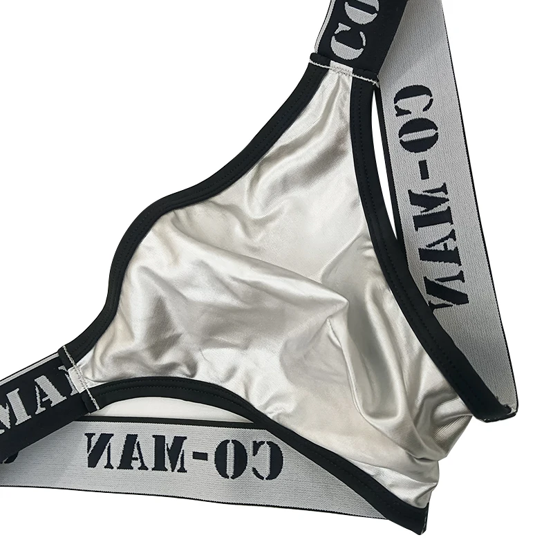 Custom Dacron Solid Color Sexy Mens Underwear Stripe Sexy Briefs Silvery Men Jockstraps for Man