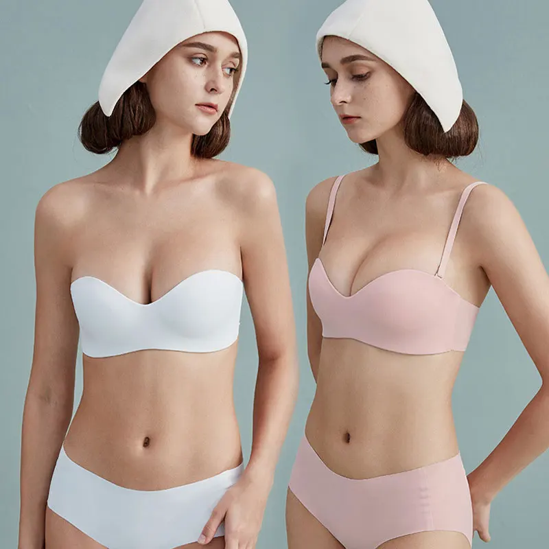 Women Invisible Push Up Bra One Piece Strapless Bralette Breathable Comfortable Seamless Bra