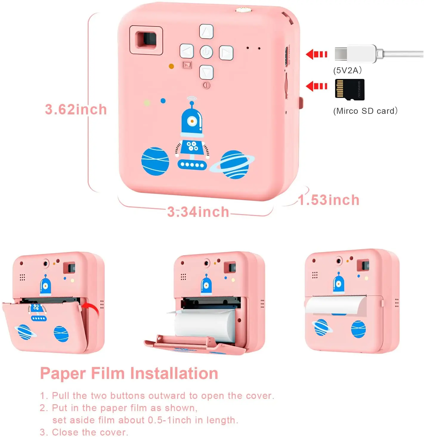 Thermal Printer Kids Camera Cute Beautiful Photo Frames Instant Printing Camera Black White Color Paper Children Mini Camera