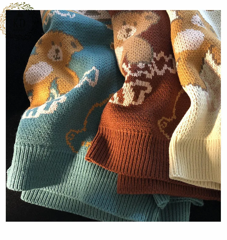 KD Small Bear Tops Oversize Men High Street Knitting Sweater Tops Autumn Pullover Loose Harajuku Kawaii Women Couple Sweaters